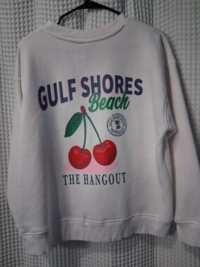 Ocean Drive White Graphic Pullover with Pink and Navy Accents